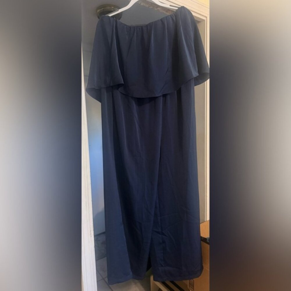 Blue Wide-Leg, Shoulder Jumpsuit